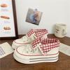 Niche Design Plaid High-top Flip Canvas Shoes Women's Spring and Autumn Popular Thick-soled Casual Breathable Versatile Board Shoes