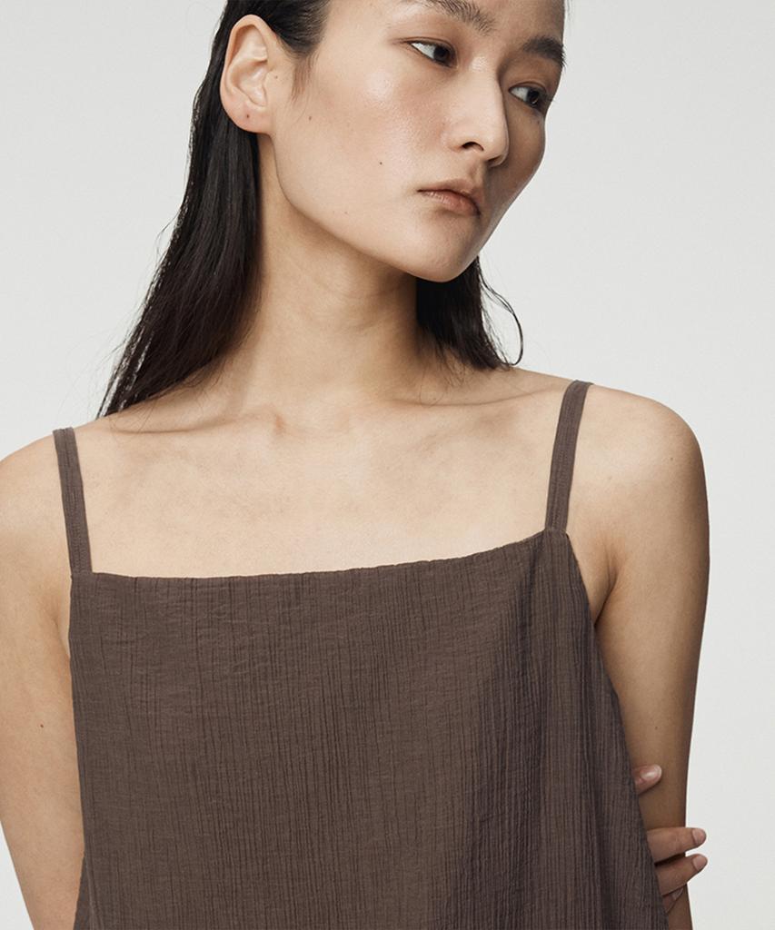 Umamung Crinkled Cotton Barrel Silhouette Dresses_Brown