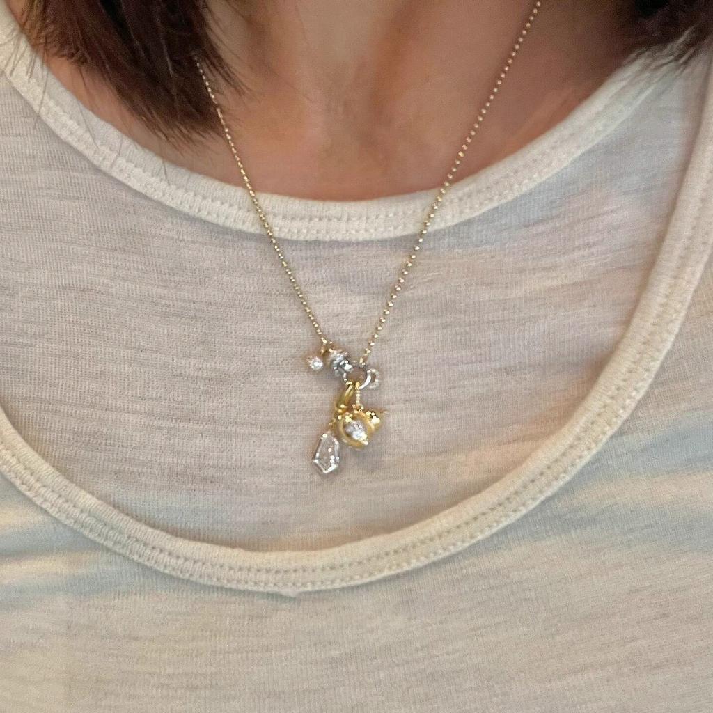 Fashion Glossy Multi Pendant Gourd inlay Diamonds Universal Buckle Necklace Women's Exquisite Sweater Chain Banquet  Gift