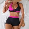 Women's Solid Color Block Halter Sleeveless Bikini Boyleg Two-Piece Swimsuit