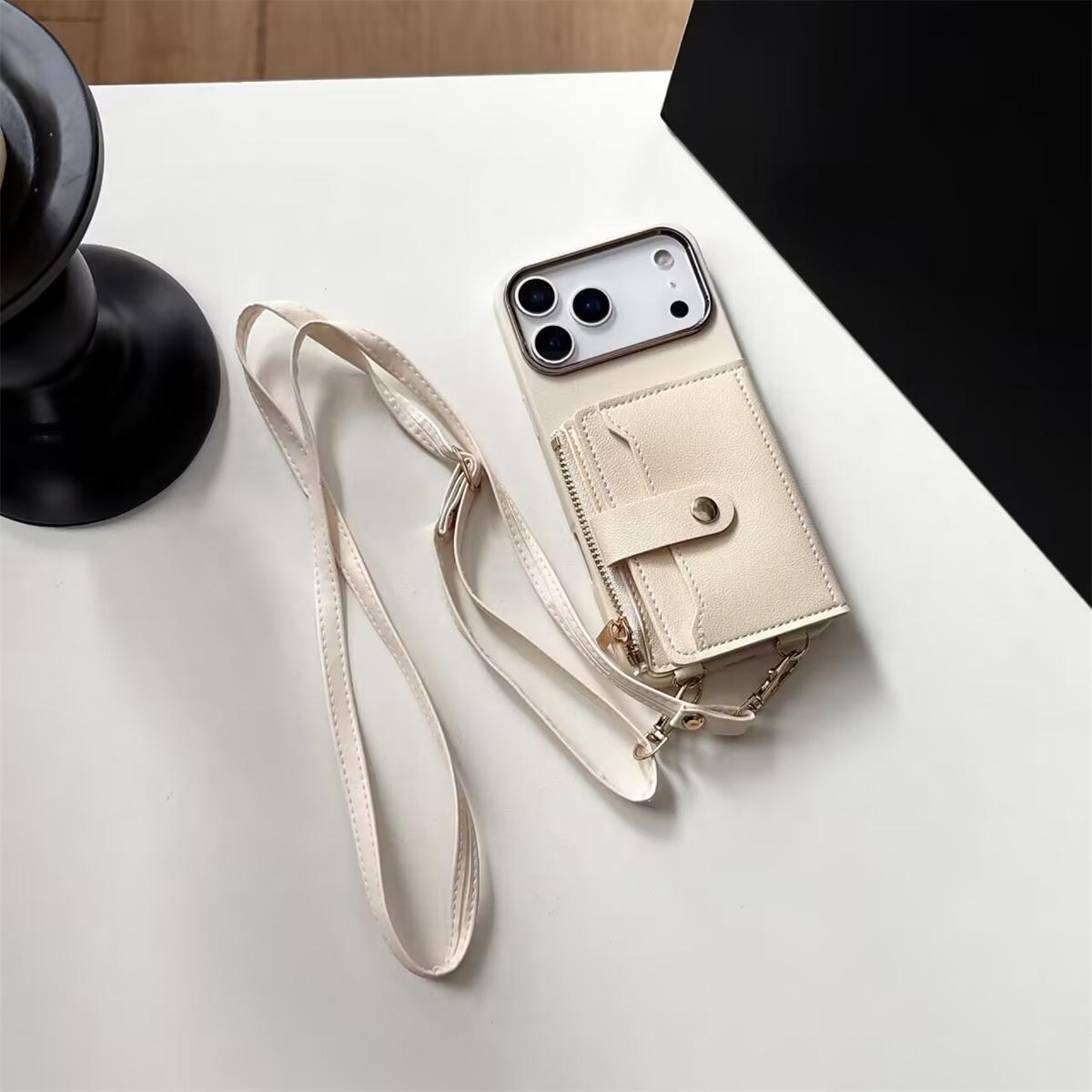 

For IPhone Air 16 15 17 Pro Max 11 12 13 14 Plus Wallet Strap Phone Case Card Slots Crossbody Lanyard PU Leather Silicone Cover iPhone 13 Pro Max білий