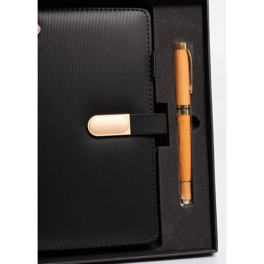 Gift Set: Black, Elegant A5 Lined Notebook and Pen with Black Ink - Peterson
