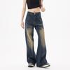 Ladies' Retro Design Versatile Crease Washed Denim Jeans Trendy Straight Leg Wide Leg Mop High Street Jeans