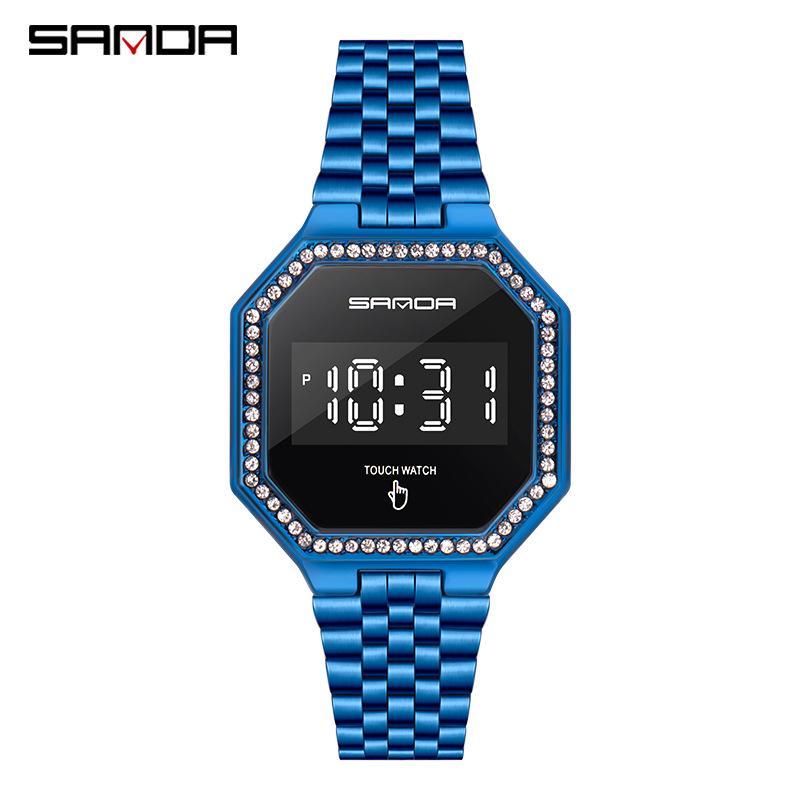SANDA Touchscreen LED Single Display Fashionable Multifunction Square Electronic Watch
