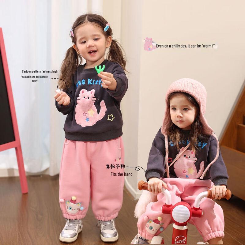LUSON Baby Girls' Fleece-Lined Cartoon Print Sweatshirt
