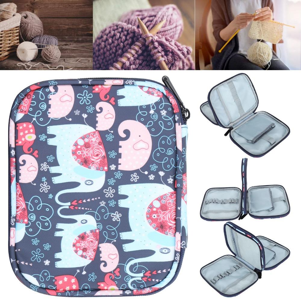 Portable Double-Sided Zipper Crochet Bag Handmade Oxford Cloth Storage Organizer Bag Crochet Hook Case Knitting Accessories