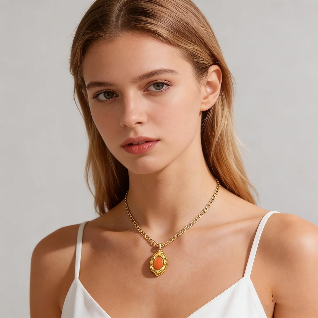 Fashion Opal Pendant Necklace for Women, Stainless Steel Colorful Natural Stone Necklace, Luxury Aesthetic Jewelry Gifts