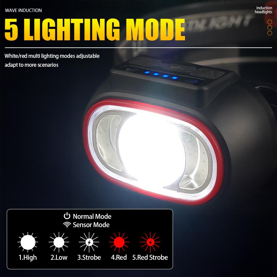 Powerful 4 LED Sensor Headlamp USB Rechargeable Headlight Led Head Torch Camping Search Light Head Flashlight Fishing Lantern