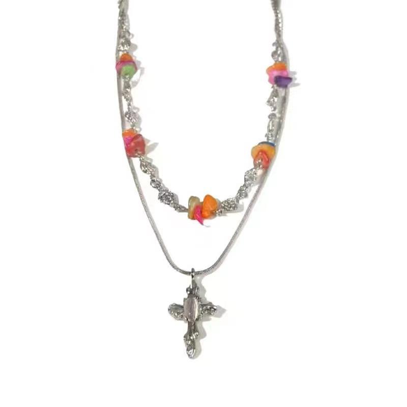 

Color Beaded Titanium Steel Necklace Girls Summer ins Light Luxury Premium Accessories Versatile Clavicle Chain