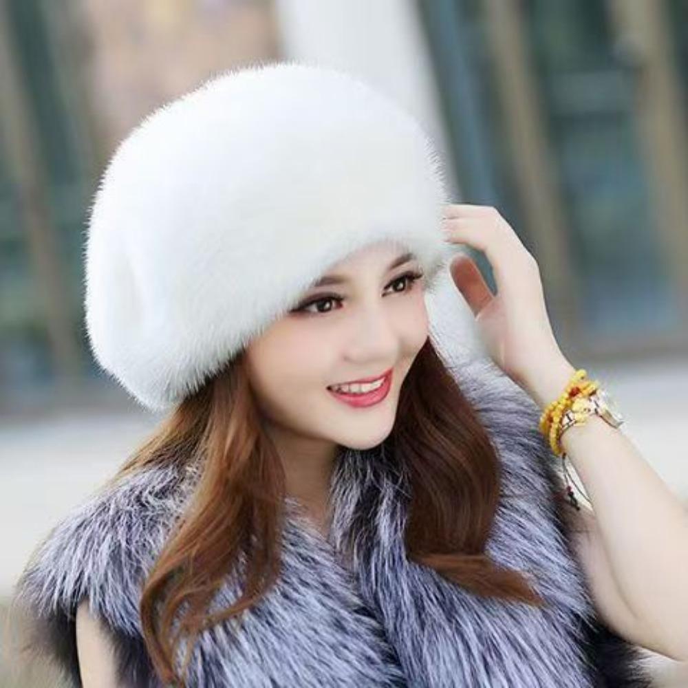 Mink Hat Women's Winter Warm Ear Protection Bag Head Middle-aged and Elderly Mother Model Beret Octagonal Snow Hat Imitation Fur
