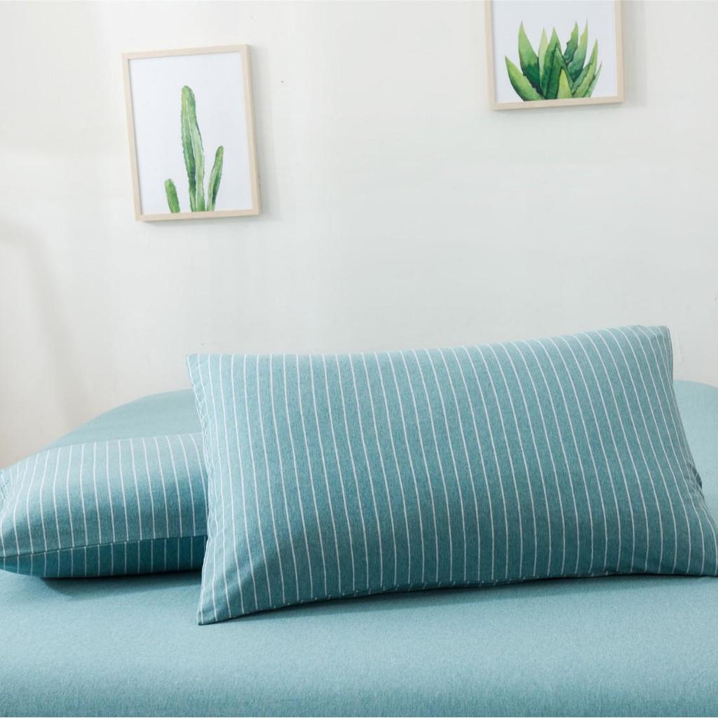 Pure Cotton Jersey Striped Bedding Set: Pillowcase, Duvet Cover, Fitted Sheet - Ideal for Dorms
