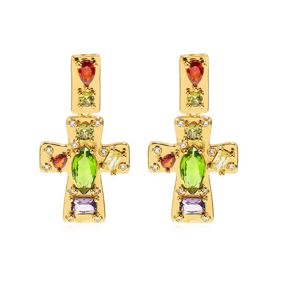 Colorful Heart Cross Element Earrings with Zirconia - Elegant and Stylish