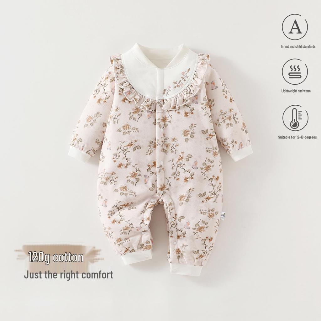 Quilted Long-Sleeve Baby Romper: Warm Autumn/Winter Onesie (120g)