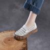 The First Layer of Cowhide Retro Hole Shoes for Women's New Spring and Summer Breathable Hollow Leather Soft-soled Single Shoes