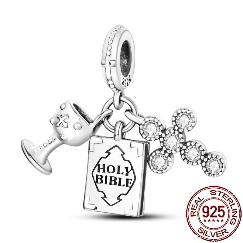 Charms Copper Angel Crucifix Cross Dangle Religious Beads Fit Snake Chain Bracelet Necklace Women Diy Jewelry