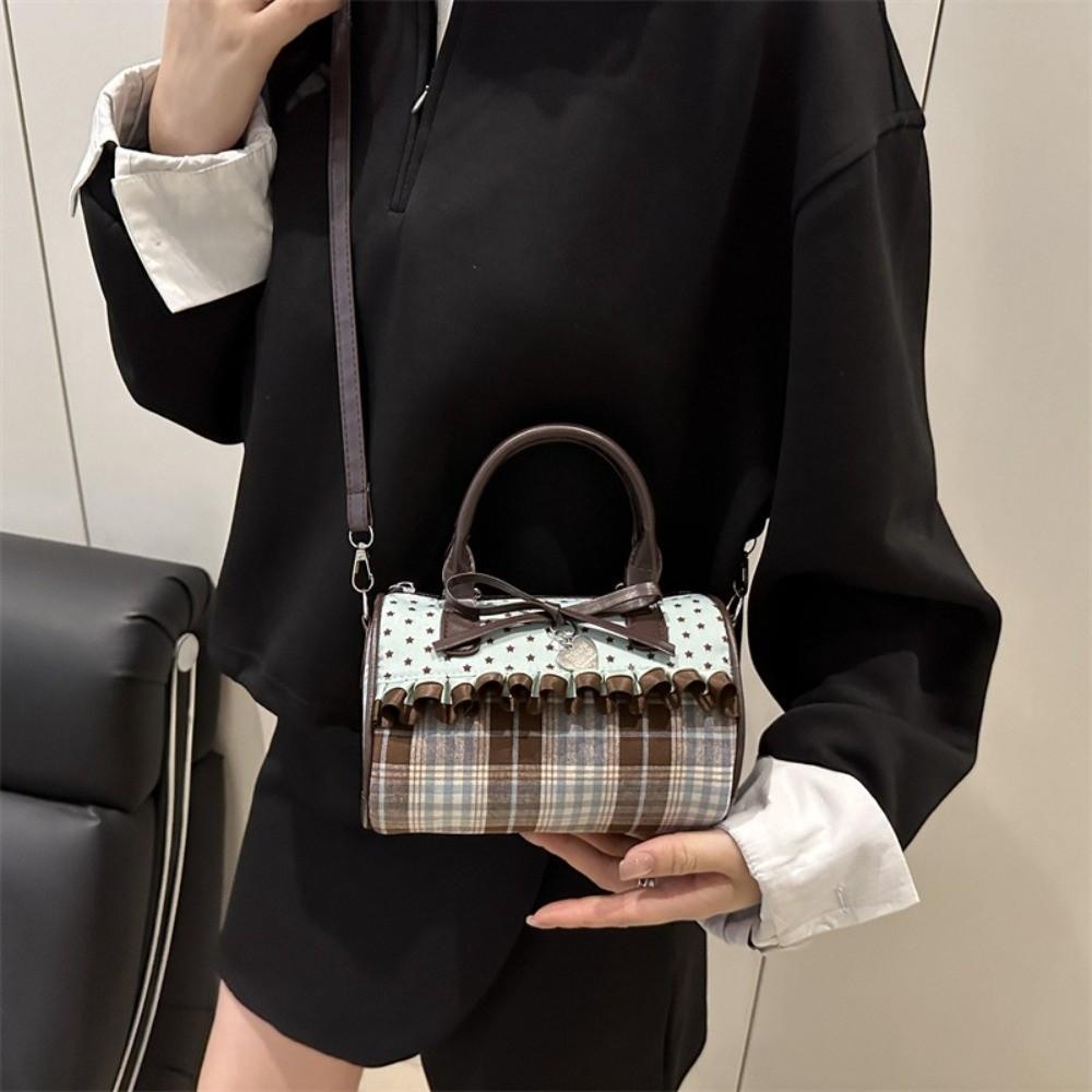 Sweet Bow Crossbody Pillow Bags Vintage Plaid Versatile Ladies Shoulder Bag Lightweight Portable Women Handbag Purse Girls Gift