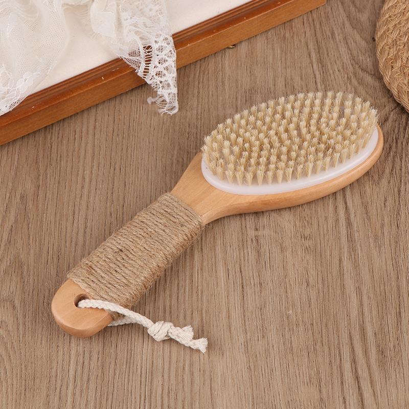 Wood + Bristle Full Body Natural Bristle Dry Skin Exfoliation Brush Massager Cleaner Scrubber