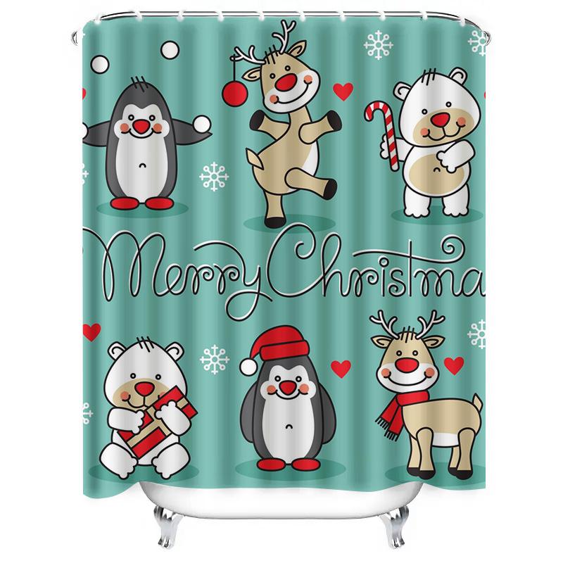 Tu Christmas Penguin Shower Curtain Cute Holiday Decor Festive Bathroom Set Winter Themed Waterproof Fabric Backdrop Holiday Gif