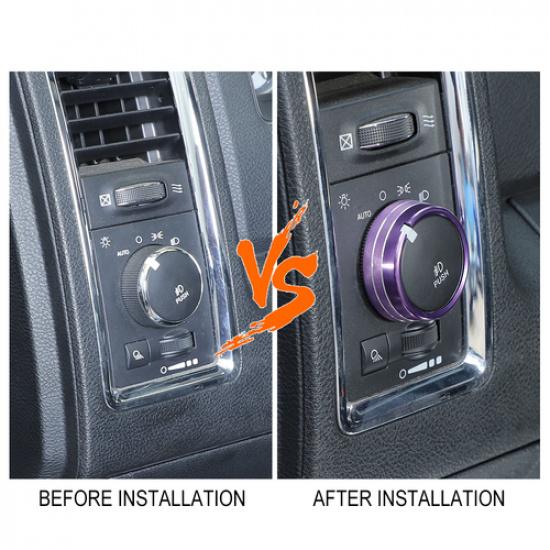 Car Headlight Switch Knob Button Ring Cover Trim for 2010-2017 Dodge RAM Purple