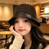 Hat Big Head Circumference Women's Retro PU Leather Bucket Hat Versatile Face Small Bucket Hat Plain Face Cover Basin Hat