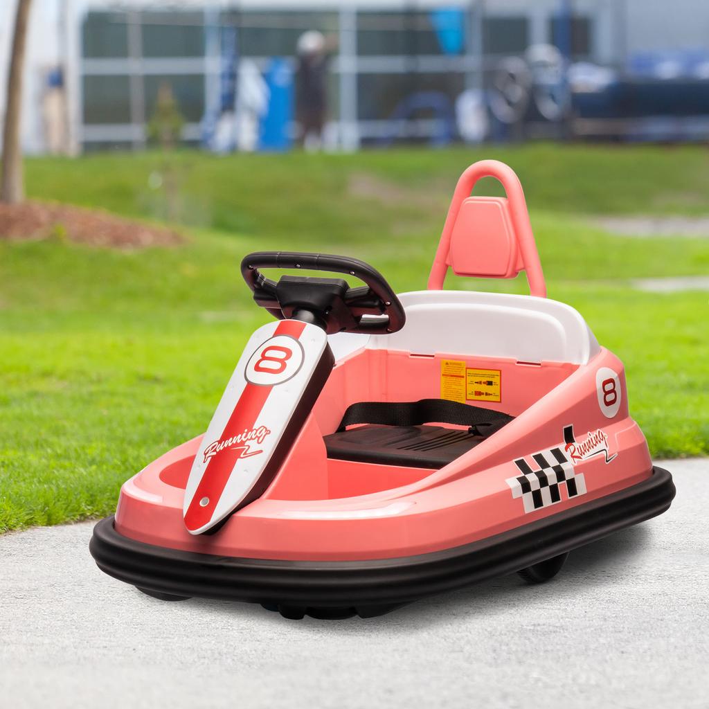 6V Electric Kids Bumper Car, 6V Spin Waltz Car, with Music, Horn, Lights - Pink