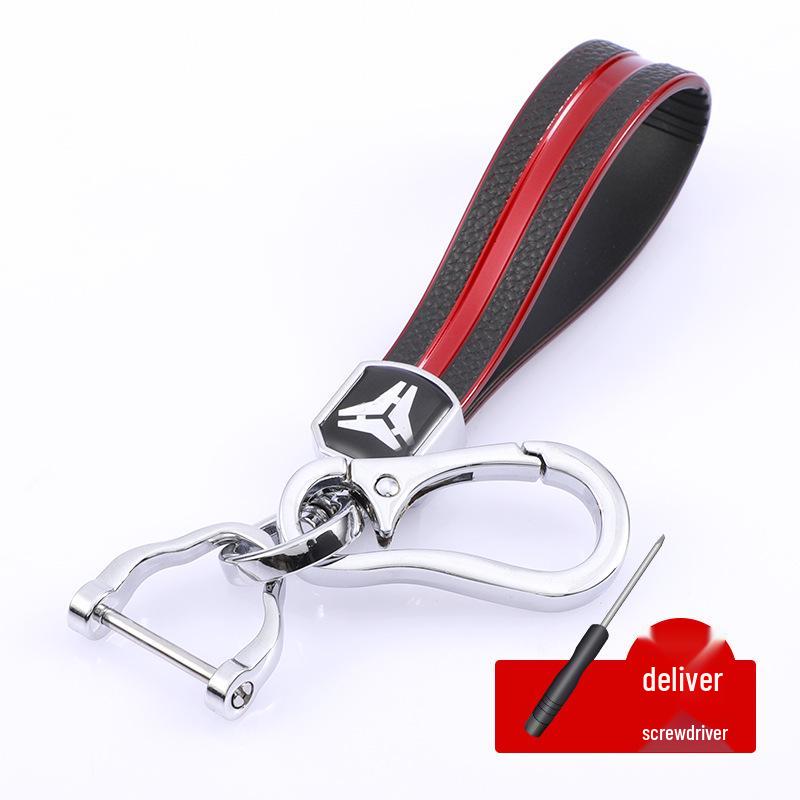 Rhinestone Circle Car Keychain with Gold Edge, Rope, Metal Keyring Pendant for Hyundai – Waist Hanging Household Hardware Buckle