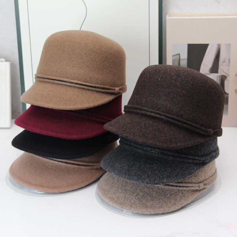 Autumn and Winter Wool Cap Women's Short-brimmed Equestrian Hat Elegant Face Small Warm Knight Hat Retro Top Hat