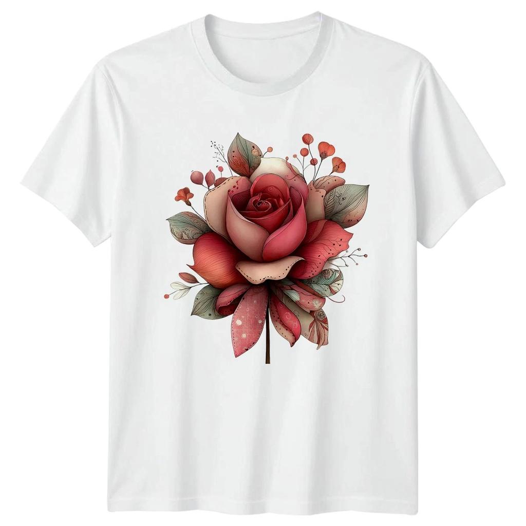 Rose Floral Graphic Tee Womens T-Shirt Mens Top Unisex Design