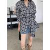 Women's Retro Lattice Long-Sleeve Shirt Set with Straps - New Autumn 2025 Casual Slimming Cardigan