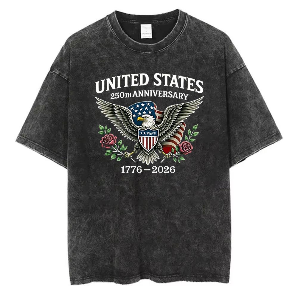 Fourth of July Eagle Flag T Shirt Years of Independence Graphic Vintage Washed Cotton Tops for Independence Day Celebration S