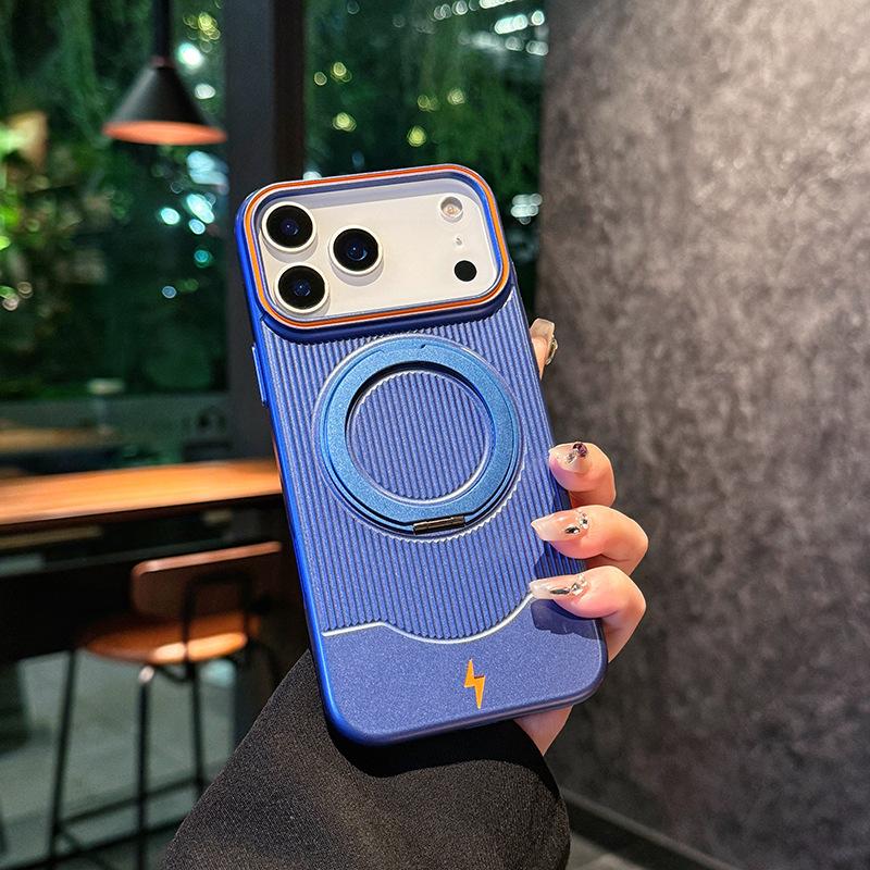 Trendy 360°Rotatable Ring Bracket Phone Case For IPhone 17 Air 16 15 14 13 Pro Max Magnetic Wireless Charge Stripe Protect Case