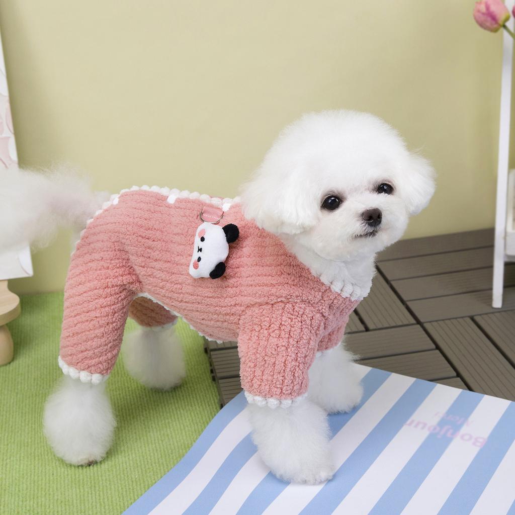 Dog clothes with traction buckle, winter cotton clothes, pet cat four-legged fleece clothes