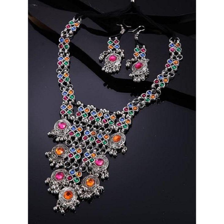 Latest Stylish Traditional Oxidised Silver Necklace Jewellery Set for Women