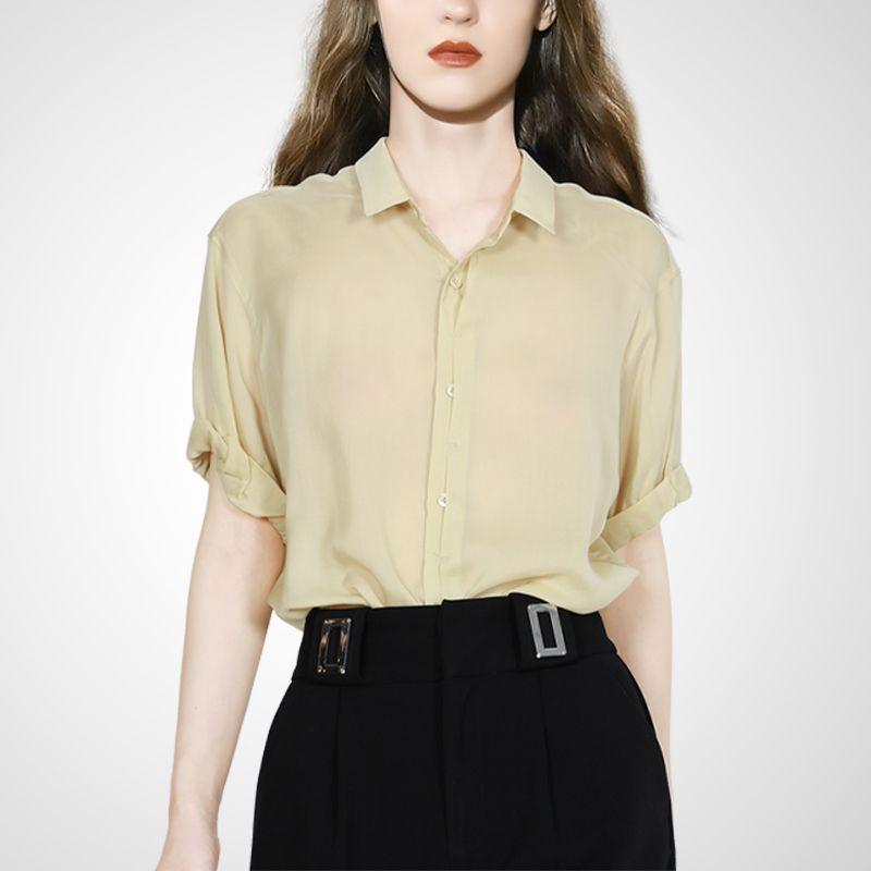 

Classic Style Western Style Youthful-Looking Summer Slim-Fit Short-Sleeve Shirt Light yellow S