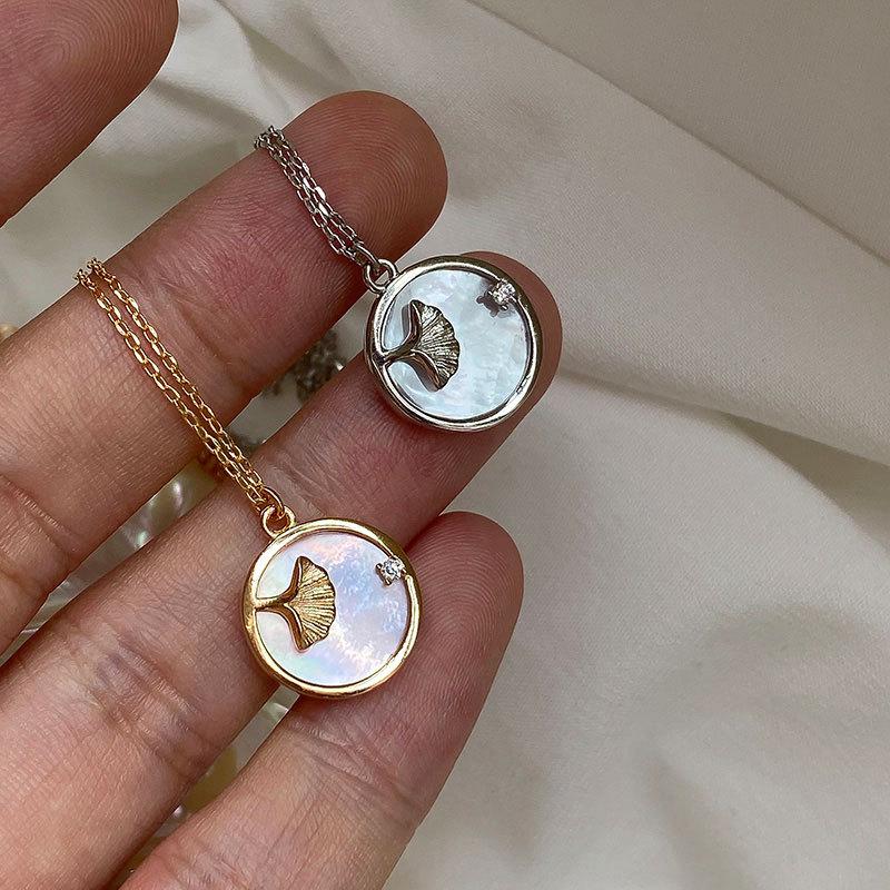 Double Sided Full Body Apricot Natural White Mother of Pearl Round Brand Necklace, Niche Light Luxury Collarbone Chain