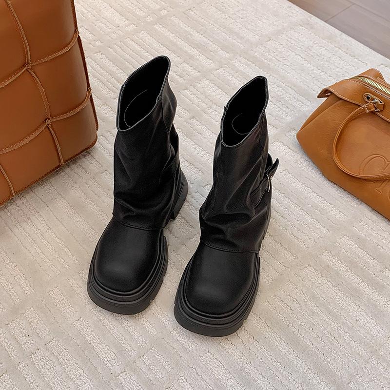 Brown platform Martin boots women's 2025 new spring and autumn heightening trouser boots British style Maillard short boots