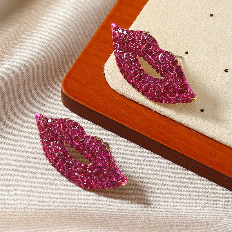 Retro Red Lips Full Diamond Exaggerated Personality Long Dangle Earrings