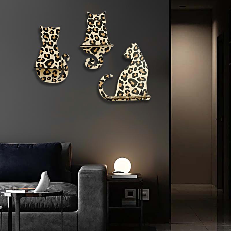 Handgemachter Wandbehang DIY Katzenförmiges Design Flur Aufbewahrungsregal Gastfamilie Leopardenmuster Einzigartige Heimdekoration