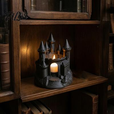 Escultura de Escritorio Fantasía Castillo Medieval Impreso en 3D Portavelas, Candelabro Centro de Mesa Estilo Gótico Oscuro, Adorno para Halloween