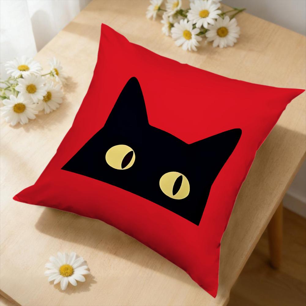 1pc Cartoon Black Cat Face Cushion Cover Red Yellow Eyes Pillowcase For Sofa Bedroom Home Decor Soft Comfortable Throw Pillow Ca