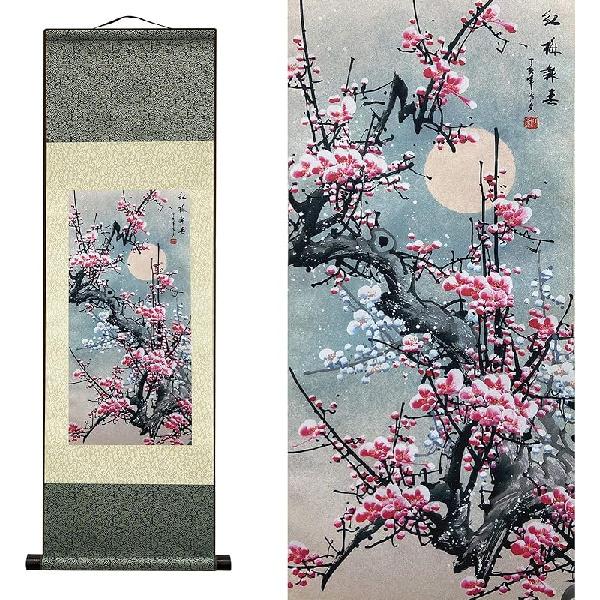 AtfArt Asian Wall Decor - Beautiful Silk Scroll Painting of Waterfall River Landscape - Mountain Spring Autumn Color Oriental Decor Chinese Art Wall