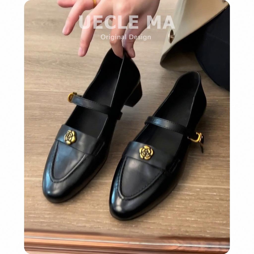 Sheepskin version~ Genuine leather retro camellia Mary Jane women's shoes spring and autumn British style small leather shoes French thick heel sin