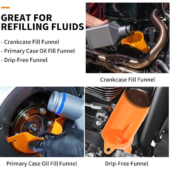 Oil Change Kit Fit for Harley Oil Filter Cap Wrench Crankcase Fill Funnel Primary Case Oil Funnel Drip-Free Oil Filter Funnel 30Pcs O-Rings