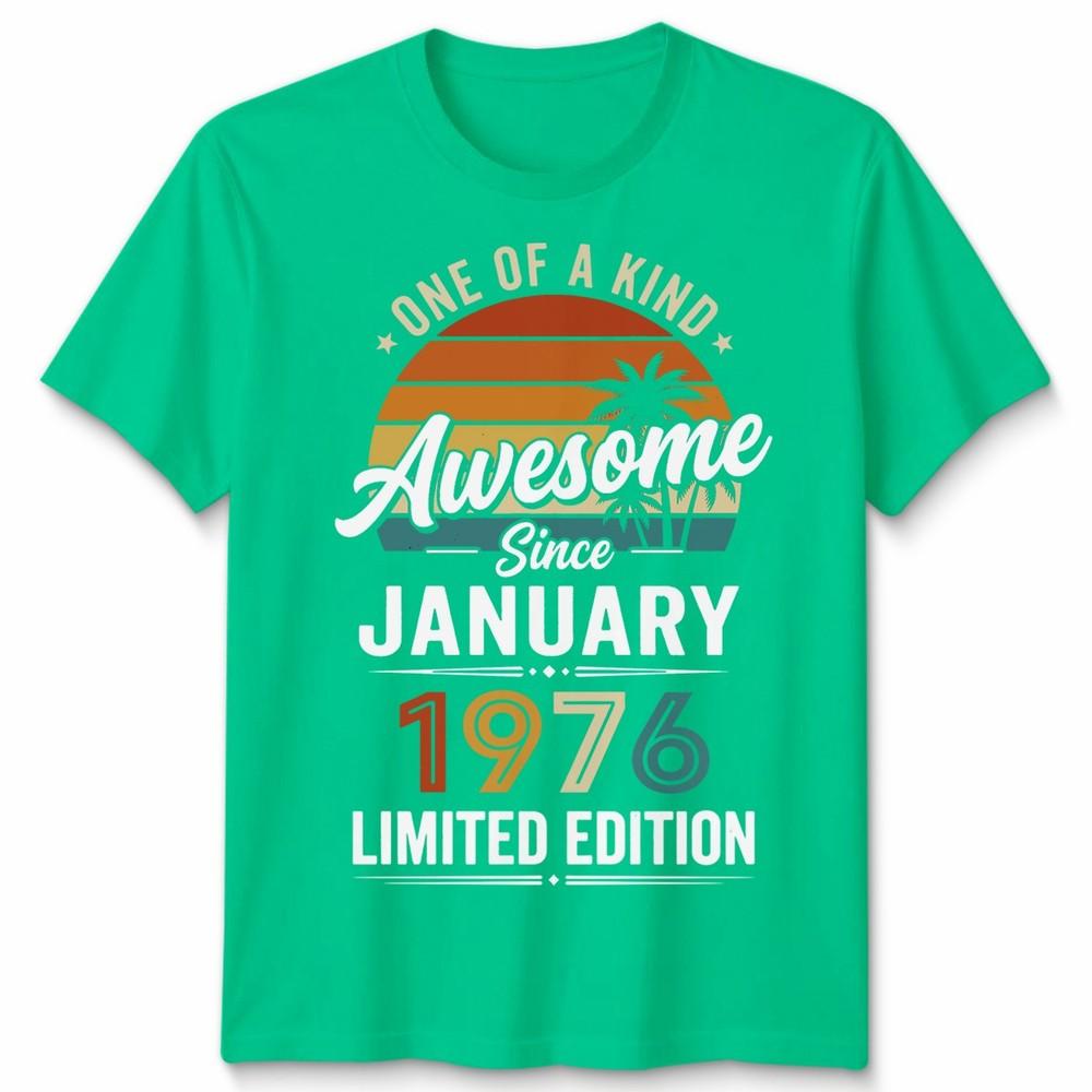 Awesome Since January 1976 Unisex T Shirt Vintage 50th Birthday Graphic Top S