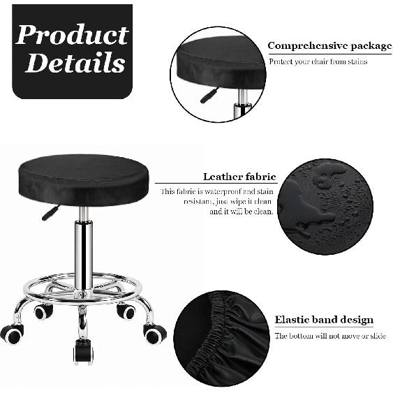 Round Stool Cover Leather, 2 Pack 13.4 Inches Round Faux Leather Stool Cover Waterproof Seat Cushion, Bar, Kitchen, Dining Room Slip Cover Home