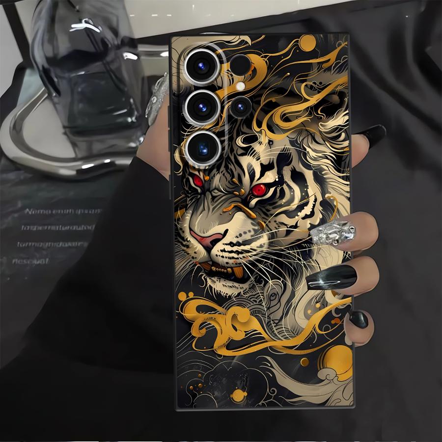 Luxury Fashion Fierce White Tiger Black Soft Phone Cover Case for Samsung Galaxy S20 S21 FE S25 Edge S24 Plus S23 Ultra