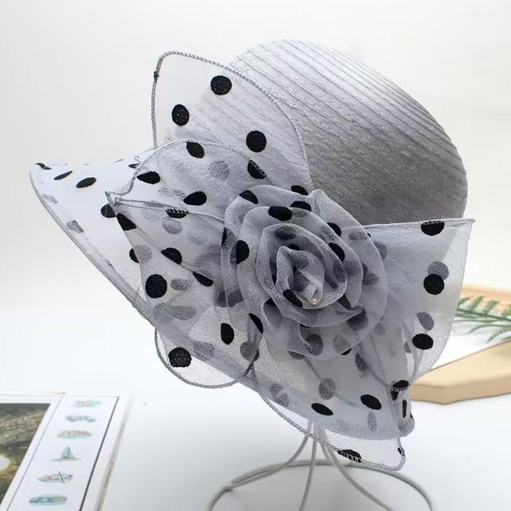 Summer Polka Dot Sun Hat Solid Color Sun Protection Basin Hat Organza Breathable Bowler Hat