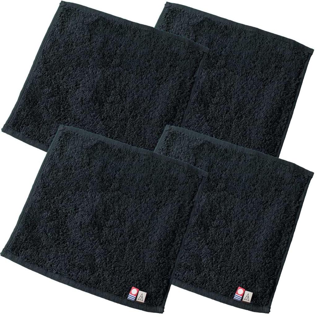 TAVARAT Imabari Towel Individually Set of 4 Men's Handkerchiefs, Wrapped, (Black)