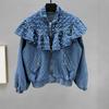 Heavy Industry Diamond-encrusted Denim Jacket Women's Spring New Loose and Thin European Ruffle Edge Splicing Top Trendy Brand