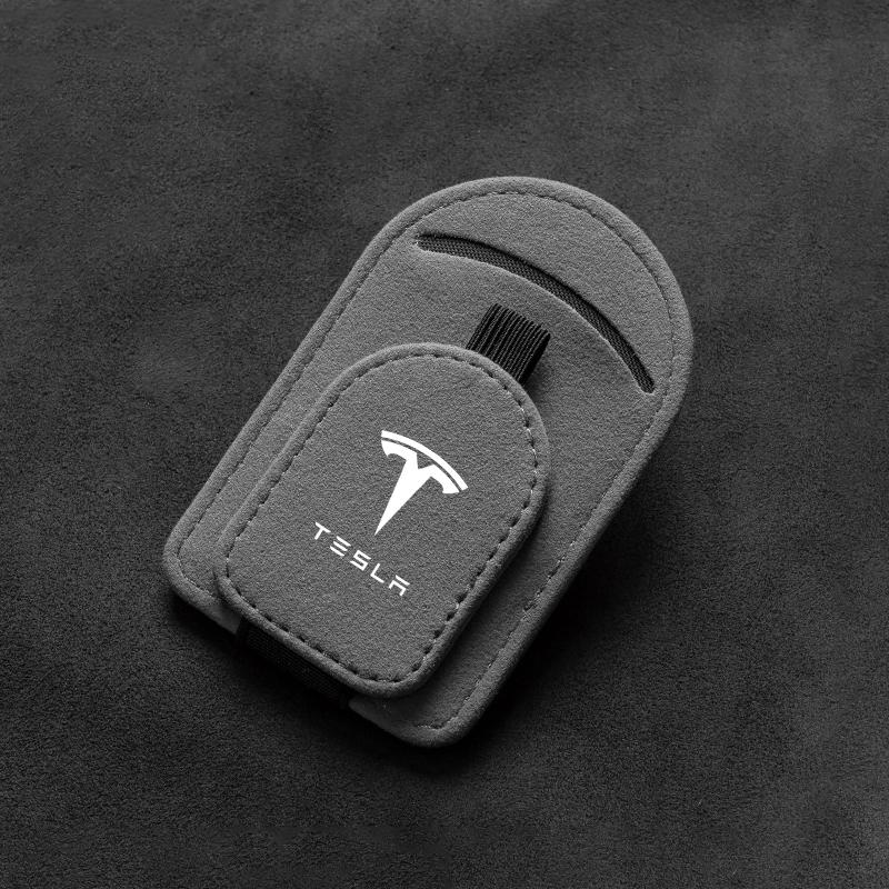 Magnetic Leather Car Visor Sunglasses Holder Ticket Card Clip for Tesla Model 3 Model S Model X Model Y Cybertruck Roadster